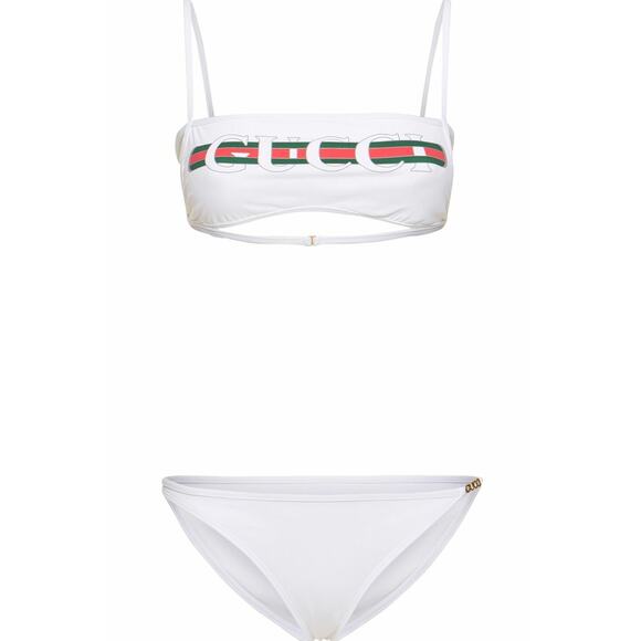 Gucci White Sparkling Jersey Web Logo Two Piece Bikini Swimsuit Small - Picture 1 of 7